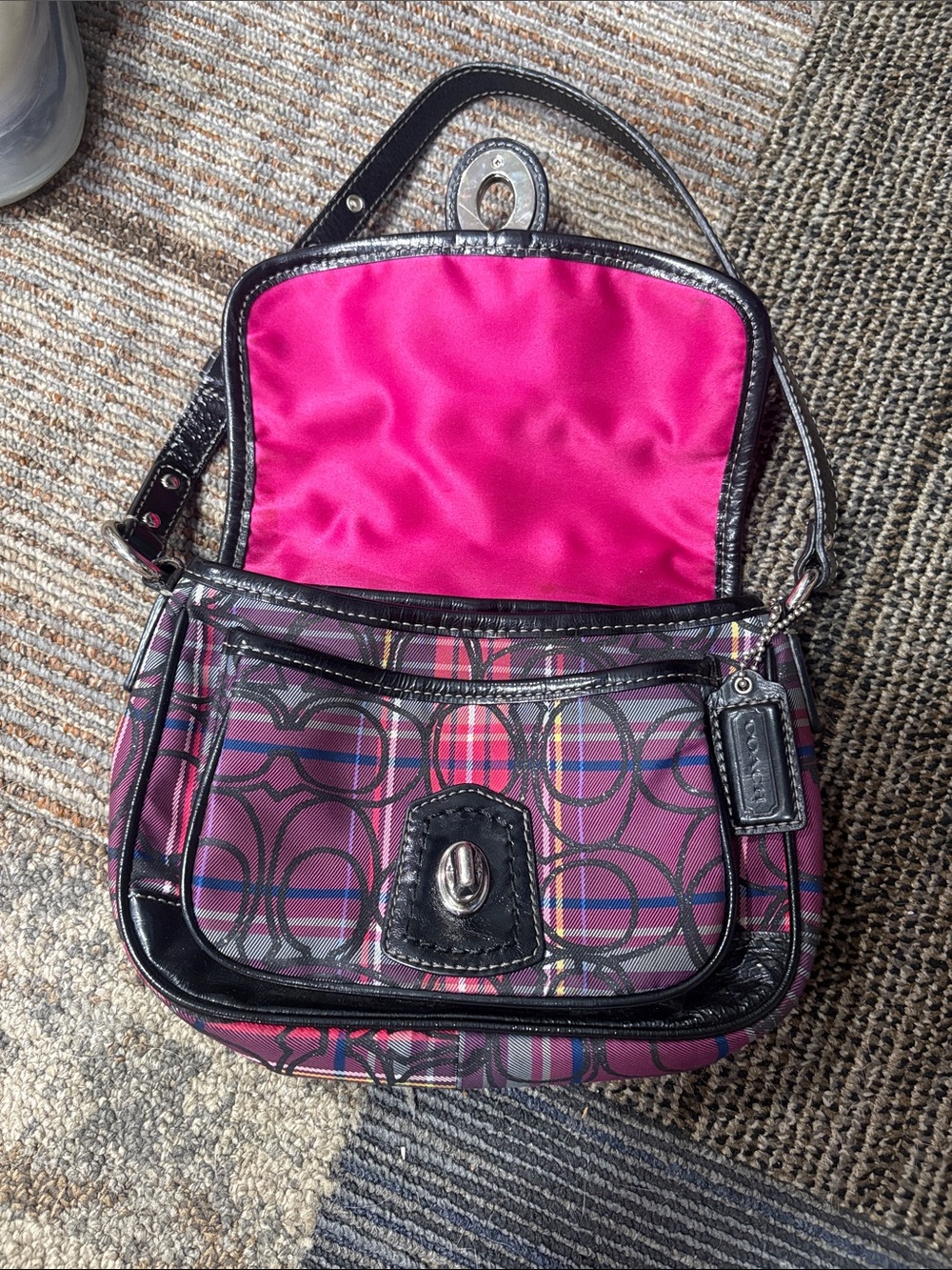 Coach Pink Plaid Signature Turn-Lock Shoulder Bag - Picture 2 of 4